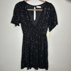Alter'd State Sequin Short Sleeve V-Neck Mini Dress Size Small Party Formal NWT